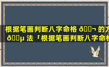 根据笔画判断八字命格 🐬 的方 🌵 法「根据笔画判断八字命格的方法有哪些」